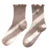 Women Socks Girls Floral Embroidery Ankle Ribbed Tube Hosiery