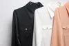 Dames blouses shirts 2024 zwart/wit/champagne dames ontwerper revers nek lange mouwen knoppen pocket 3151 drop levering kleding stolsel otuoq