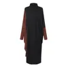 Vestidos casuais preto cinza tricô batwing manga longa vestido mulheres gola alta solta ajuste patchwork moda maré outono inverno 2024