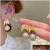 Kolczyki żyrandolowe Dangle Medieval Vintage Rhinestone Leaf Pearl kropla dla kobiet luksusowy projekt mody High-end biżuteria dostawa OTF0E