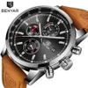 Benyar hommes montre haut de gamme de luxe mâle en cuir Quartz chronographe militaire étanche montre-bracelet hommes Sport horloge Relojes Hombre Y216N