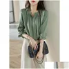 Dames blouses shirts een herfstknop elegante romantische Mberry zijden shirt vintage blouse dames witte dame lange mouwen vrouwelijke losse Str Otfry