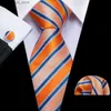 Cravatte Cravatte Moda Lusso A righe arancioni Cravatta in seta 100% Regali per uomo Regali Abito Cravatta da sposa Barry.Wang Cravatte Hanky Set Business LN-5334 Y240325