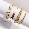 Chain Boho Thick Gold Charm Bracelet 2022 New Jewelry 4pcs Punk Curve Cuban Chain Bracelet Set Womens Gift 240325