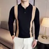 Herrtröjor Street Trend Slim Lapel Sweater Cotton Korean Fashion Long Sleeve Sticked Jumper Pullover Autumn Spring Casual Men kläder