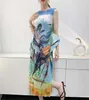 2023 New Luxury ISSEY Fashion Pleated Dress Womens Style Pleated Dress Digital Print Tank Top Skirt