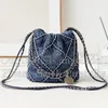 12a Mirror Quality Designer Denim gewatteerde draagtas 20 cm mini winkelende tas dames luxe handtassen blauwe portemonnee kruisbody schouder zilveren kettingbox tas