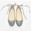 Buty swobodny Blak Ballerina Wedding Ballet Plus w rozmiarze Pasek kostki Flats Bride Srebrna cekin