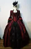 Vintage Victorian Ball Gown Prom Dresses Dark Red And Black Gothic Cosplay Masquerade Dress For Women Floor Length Bell Long Sleeves Square Neck