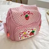 School Bags Kawaii Travel Daypack Cute Strawberry Embroidery Student Mochila Dots Multi-Pocket Nylon Fashion College For Teenager Girl