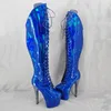 Zapatos de baile para mujer, 17CM/7 pulgadas, plataforma chapada superior de PU, tacones altos sexis, botas hasta el muslo, poste 060