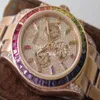 Chrono Eta 7750 Часы Мужские автоматические часы с хронографом Мужские часы из стали 904L с бриллиантовым циферблатом Кристалл Розовое золото Радуга 116598 327H