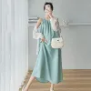 Robes de maternité robe d'été chemise de protection solaire 2 pièces ensemble mode solide sans manches plis robes de grossesse pour les femmes enceintes