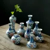 Vasos Jingdezhen Cerâmica Antigo Azul e Branco Pintado à Mão Mini Vaso Flor Flor Inserida Cerimônia de Chá Ornamentos Hidropônicos