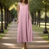 Casual Dresses Sexy Halter Dress Floor-length Ladies Cotton Linen Breathable Beach Long Party Club