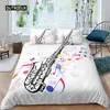 Ensembles de literie Ensemble de housse de couette Saxophone Notes de musique rotatives Instrument Rétro Jazz Thème de musique Twin Quilt pour enfants