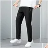 Herrenhose, Herren-Freizeithose, lockerer gerader Dstring mit elastischen Taillentaschen, atmungsaktiv, knöchellang, für den täglichen Drop-Delivery Appar Ot37Q