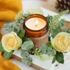 Candle Holders 22cm Artificial Rose Flower Wreath Candlestick Christmas Decoration For Home Wedding Party Table Centerpiece Ornaments