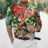 Гавайская тропическая рубашка Мужчина 3D-принте цветет с длинными рукавами пляжная пляжная рубашка 240320