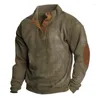 Men's Hoodies Corduroy Casual Sweatshirt Patchwork Hoodless Pullover Stand Up Collar Pit Cloth Comfortable Top