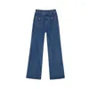 Dżinsowe dżinsy żeńskie dżinsowe spodnie rozbijają wysoką talię S Niebieskie spodnie Bell Dno z kieszeniami Rozkloszowane 2024 Stylowy kowboj