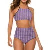 Women's Swimwear Striped Print Bikinis Set Purple And White Adjustable Bikini Swimsuit Sexy High Waist Pool Design Stylish Beachwear