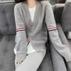 Tb Style Wool Cardigan Knitted Sweater Spring New Three Color Sleeves V-neck Long Sleeved