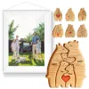 Miniatures Natural Wooden Personalized Bear Family Custom Name Heart Art Puzzle Home Decoration Ornaments Hand Carved Wood Figurine Gifts