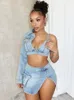 Work Dresses Sexy Club Party Denim Two Piece Set For Women Y2K Clothing Asymmetric One Sleeve Crop Top And Mini Skirt Matching Sets Outfits