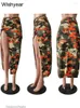 Jupes Sexy grommet lacet up high fente skinny femmes d'été de la mode de mode de soirée club club streetwear camouflage imprimé robe longue y2k