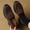 Casual Shoes Women's Natural Suede Leather Chunky Heel Platform Flats Loafers Round Toe Female Winter Warm Plush Moccasins Woman