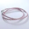 Bracelets en cuir rose clair pour femmes argent 925 bijoux signature classique fermoir chaîne tissée corde tressée bracelet bricolage