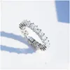 Anillos de banda Joyería fina clásica Sterling Sier FL Princesa Corte Blanco Topacio Cz Diamante Piedras preciosas Eternidad Cuadrado Fiesta Mujeres Weddin DHS7O