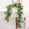 Fiori decorativi 1.8M Eucalipto Rattan Artificiale Falso Dollaro d'argento Foglie Pianta Viti Ghirlanda Runner per la festa dell'arco di nozze