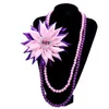 Choker Purple Pink Women Group Pearl Chain Warstwa jedwabna wstążka