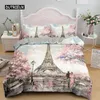 Conjuntos de cama Torre Eiffel Duveta Capa Set King Poliéster ao Pôr do Sol Paris Tema Romântico França Quilt para Adulto