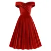 Casual Dresses Women's Solid Color Velvet Boat Collar Christmas Dress Elegant Retro Large Swing Waist Party For Women Formal