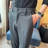 2024 elastische Taille Hosen Männer Business Sommer Casual Anzug Hosen Koreanische Knöchel Länge Hängenden Gestellte Büro Sozialen Hosen