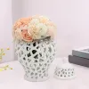 Jars Ceramic Ginger Jar Carved Lattice Handicraft Temple Jar for Home Decor Hand Painted Retro Universal Jar Handicraft Storage Decor