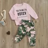 Set di abbigliamento Vestiti per ragazze del bambino Stampa di lettere Felpa a maniche lunghe Pantaloni elasticizzati Set abiti da 2 pezzi