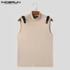Men's Tank Tops Patchwork Turtleneck Sleeveless Knitted Streetwear Male Vests 2024 Summer Fashion Casual Men Clothing INCERUN