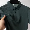 最大5xL夏のメンズロップアップホローショートスリーフポロシャツアイスシルク通気性ビジネスファッションTシャツ男性ブランド服240318