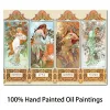 Calligraphy Handmade Oil Painting Canvas Art The Four Seasons Alphonse Mucha Artwork Classic Portrait Picture for Wall Decor High Quality