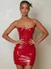 Casual Dresses Mozision Off-shoulder Strapless Pu Leather Dress Women 2024 Sleeveless Backless Skinny Sexy Femme Fashion Vestidos