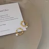 Hoopörhängen 925 Sterling Silver Pearl Geometric Earring for Women Girl Simple Fashion Olive Design Jewelry Party Gift Drop