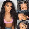 Front 22 Inch 13x4 HD Transparent Lace Frontal Wig 180 Density Pre Plucked with Baby Free Part Deep Curly Wigs Human Hair for Black Women Natural Color