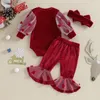Kledingsets Baby Girl Christmas Outfit Velvet Santa Romper bell bodembroek met headhand set winter warme kleding