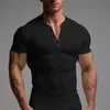 Mäns gängade t-shirt sommar som kör sport fitn kläder muskel smal passform kort hylsa t-shirt v-hals krage casual tops g9nj#