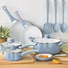 Kookgerei Sets 12-delige keramische set blauw linnen keukenpotten en pannen koken