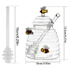Barattoli di vetro a nido d'ape Serbatoio di miele Barattolo di miele Dispenser di miele di vetro trasparente con mestolo e coperchio Bottiglia di miele per cucina Bar Cottura al forno